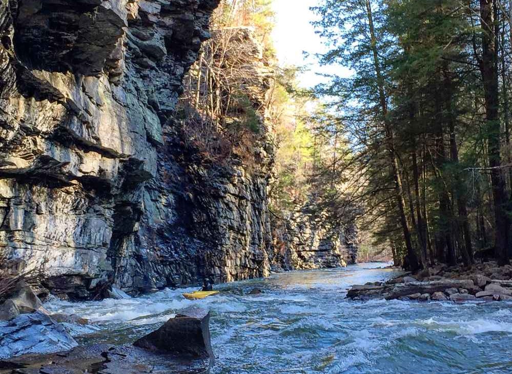 Man paddling in a kayak on the Piney River